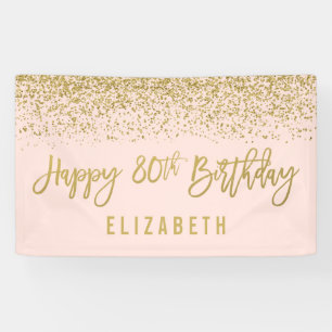 Moderne Blush Pink Faux Gold Glitter 80th Birthday Spandoek