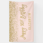 Moderne Blush Pink Faux Gold Glitter 90th Birthday Spandoek (Verticaal)