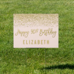 Moderne Blush Pink Faux Gold Glitter 90th Birthday Tuinbord<br><div class="desc">Glamoureus blush roze en faux gold glitter 90ste verjaardagseborden. Design zijn platte afgedrukte illustraties/afbeeldingen - NIET EIGENLIJK GOLD GLITTER.</div>