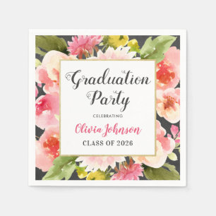 Moderne Blush Pink Floral Border Graduparty Servet