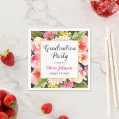 Moderne Blush Pink Floral Border Graduparty Servet (Insitu)