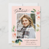 Moderne Blush Pink Floral Photo Graduparty Kaart (Voorkant)