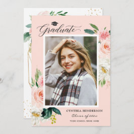 Moderne Blush Pink Floral Photo Graduparty Kaart