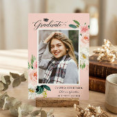 Moderne Blush Pink Floral Photo Graduparty Kaart