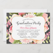 Moderne Blush Pink Floral Stripes Graduation Party Kaart (Voorkant)