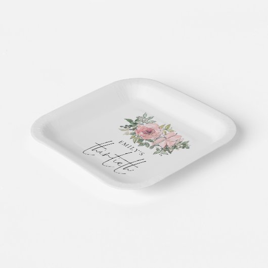 Moderne Blush Pink Florals 30e verjaardag Papieren Bordje (Gebogen)