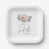 Moderne Blush Pink Florals 60e verjaardag Papieren Bordje (Voorkant)