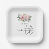 Moderne Blush Pink Florals 90e verjaardag Papieren Bordje (Voorkant)