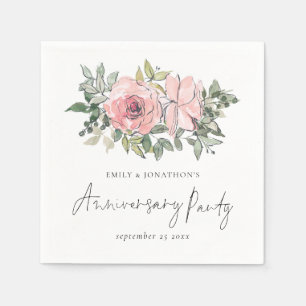 Moderne Blush Pink Florals Jubileum Party Servet