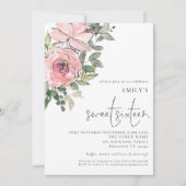 Moderne Blush Pink Florals Sweet 16 Party Kaart (Voorkant)