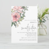 Moderne Blush Pink Florals Sweet 16 Party Kaart (Staand voorkant)