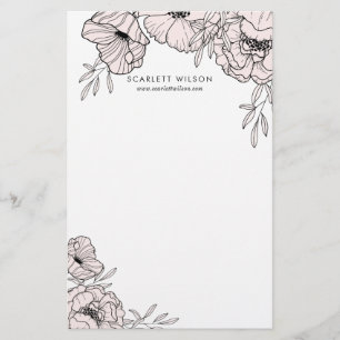 Moderne Blush Pink Flowers - Aangepaste schrijfwij Briefpapier