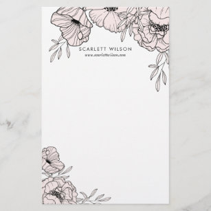 Moderne Blush Pink Flowers - Aangepaste schrijfwij Briefpapier