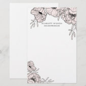 Moderne Blush Pink Flowers - Aangepaste schrijfwij Briefpapier (Voorkant / Achterkant)