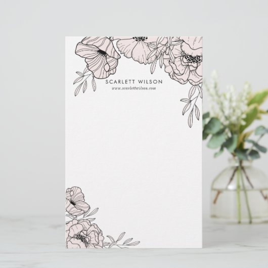 Moderne Blush Pink Flowers - Aangepaste schrijfwij Briefpapier (Staand voorkant)