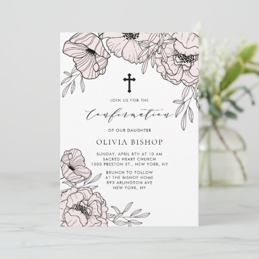 Moderne Blush Pink Flowers Bevestiging Kaart (Staand voorkant)