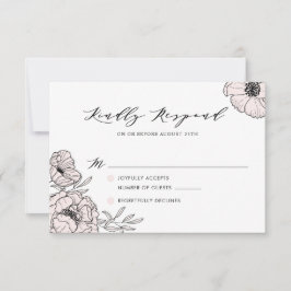 Moderne Blush Pink Flowers Wedding RSVP Kaart