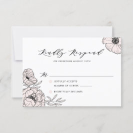 Moderne Blush Pink Flowers Wedding RSVP Kaart