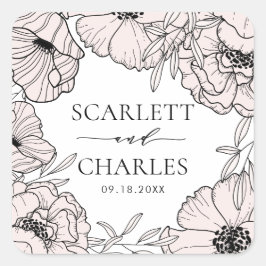 Moderne Blush Pink Flowers Wedding Sticker