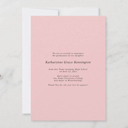Moderne Blush Pink Folie Typografie Afstuderen Fot Aankondiging (Achterkant)