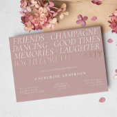 Moderne Blush Pink Fun Words Bachelorette Party Folie Uitnodiging