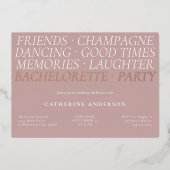 Moderne Blush Pink Fun Words Bachelorette Party Folie Uitnodiging (Voorkant)