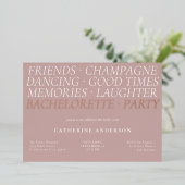 Moderne Blush Pink Fun Words Bachelorette Party Folie Uitnodiging (Staand Voorkant)