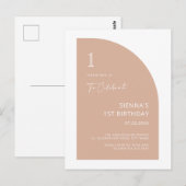 Moderne Blush Pink Girl 1e verjaardag Invi Briefkaart (Voorkant / Achterkant)