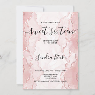 Moderne Blush Pink Girly Trendy Sweet 16 Uitnodigi Kaart