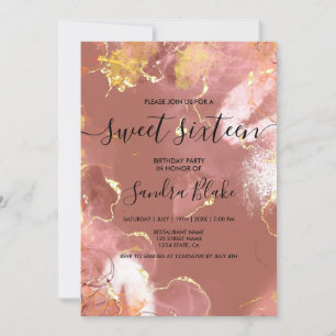 Moderne Blush Pink Girly Trendy Sweet 16 Uitnodigi Kaart