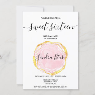 Moderne Blush Pink Girly Trendy Sweet 16 Uitnodigi Kaart
