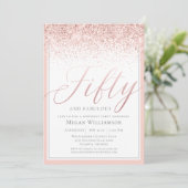 Moderne Blush Pink Glitter 50 en Fabulous Birthday Kaart (Staand voorkant)