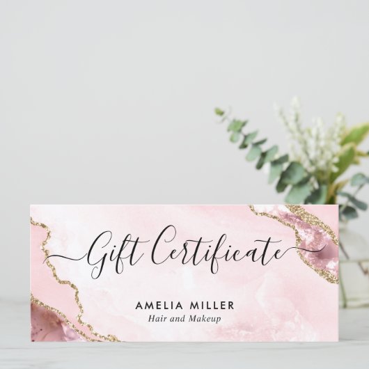 Moderne Blush Pink Gold Agate Certificate Gift Kaa (Staand voorkant)