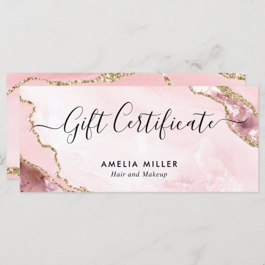 Moderne Blush Pink Gold Agate Certificate Gift Kaa (Voorkant / Achterkant)