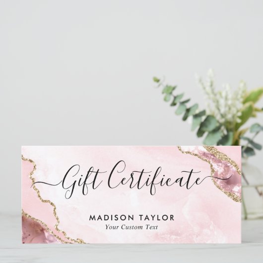 Moderne Blush Pink Gold Agate Certificate Gift Kaa (Staand voorkant)