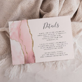 Moderne Blush Pink Gold Agate Wedding Details Informatiekaartje