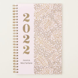 Moderne Blush Pink Gold Confetti 2022 Jaar Monogra Planner