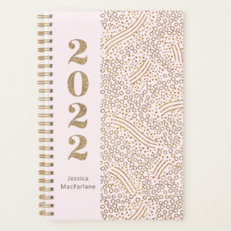 Moderne Blush Pink Gold Confetti 2022 Jaar Monogra Planner