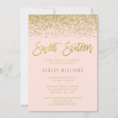 Moderne Blush Pink Gold Glitter Sweet 16 Uitnodigi Kaart (Voorkant)