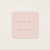 Moderne Blush Pink Gold Monogram Naam Loyalty Card Vierkante Visitekaartjes (Voorkant)