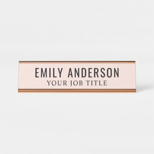 Moderne Blush Pink Kantoor werknemer Bureau Naambordje (Voorkant)
