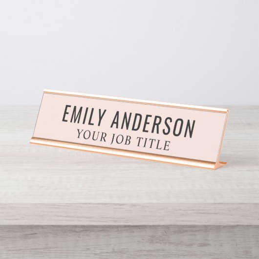 Moderne Blush Pink Kantoor werknemer Bureau Naambordje (Voorkant)