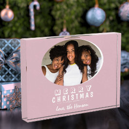 Moderne Blush Pink Merry Kerstfeestdag Fotoblokken