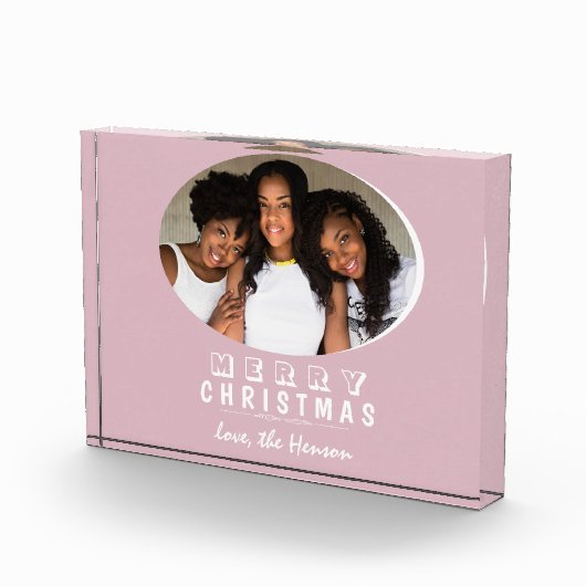 Moderne Blush Pink Merry Kerstfeestdag Fotoblokken (Rechts)