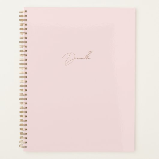 Moderne Blush Pink Minimalist | Naam Gold Script Planner (Voorkant)