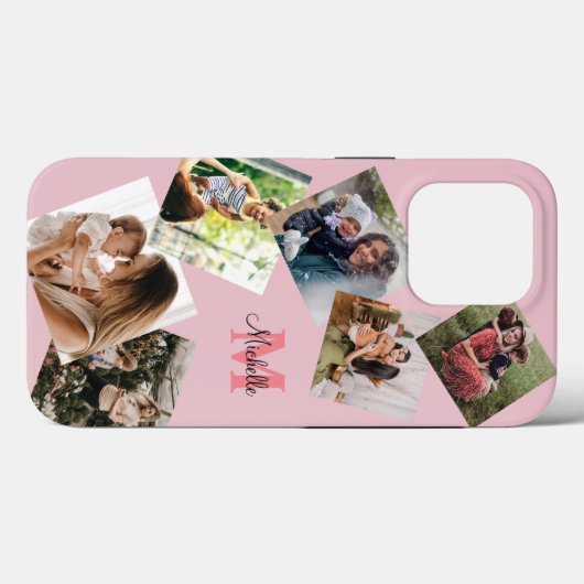 Moderne Blush Pink Monogram Multi Foto Case-Mate iPhone Case (Achterkant (horizontaal))