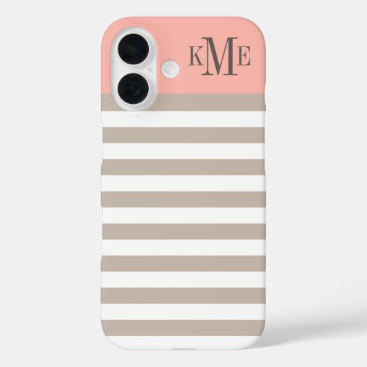 Moderne Blush Pink Neutrale strips Aangepast monog Case-Mate iPhone Case (Achterkant)