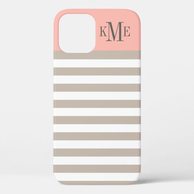 Moderne Blush Pink Neutrale strips Aangepast monog Case-Mate iPhone Hoesje (Back)