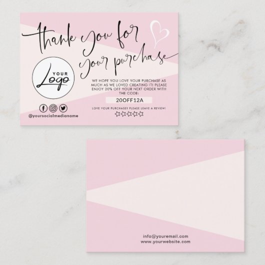 Moderne Blush Pink Order Dank u Visitekaartje (Voorkant / Achterkant)
