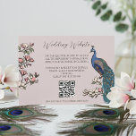 Moderne Blush Pink Peacock Website QR-code Informatiekaartje<br><div class="desc">Deze Modern Blush Pink Peacock Website QR Code Enclosure Kaart heeft handgetekende blauw-blauwgroen pauw- en magnoliabloemen en een sierlijk patroontje op de rug,  allemaal tegen een elegante blush roze achtergrond. Alle tekst is bewerkbaar.</div>